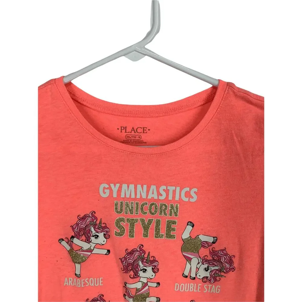 The Children's Place Coral Pink Gymnastic Unicorn T-Shirt Kids Youth Size XXL/16